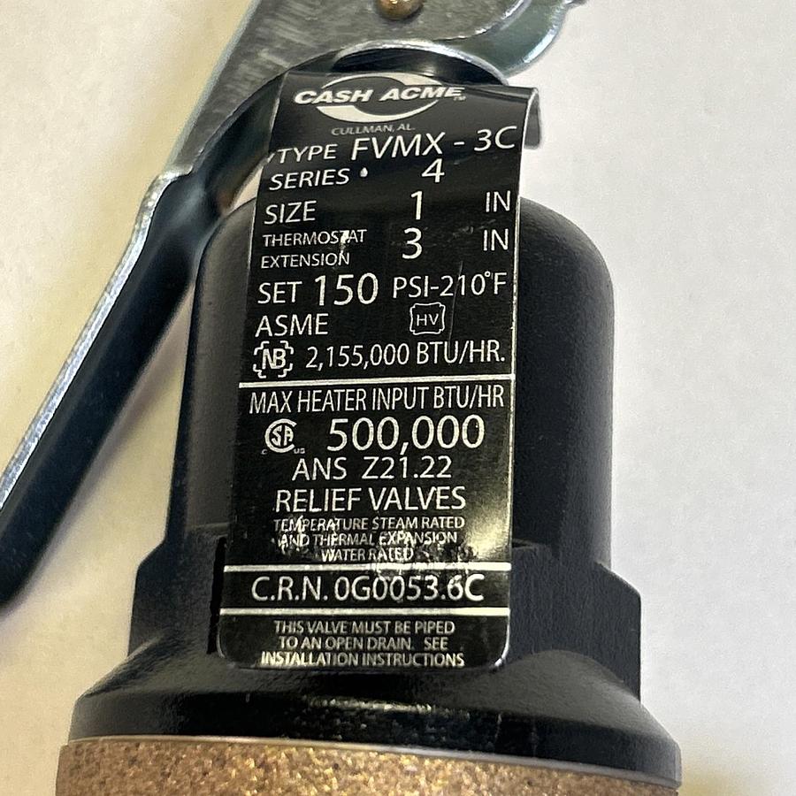CASH ACME,FVMX-3C,PRESSURE RELIEF VALVE 1INCH NOS