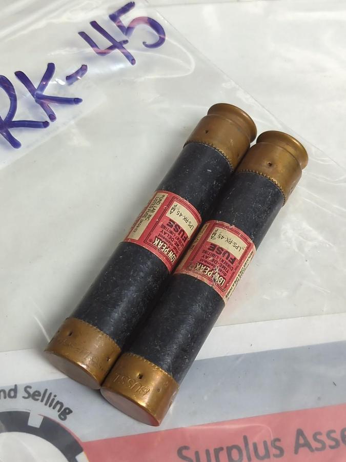 Used COOPER BUSSMANN,LPS-RK-45,LOW-PEAK FUSE 45 AMP LOT OF 2 PRE-OWNED