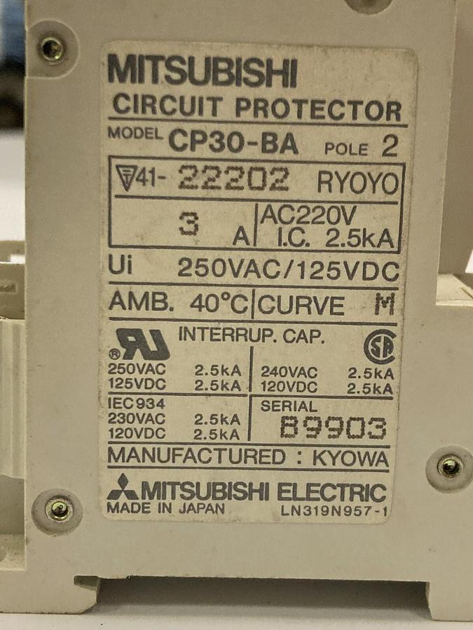 Used Mitsubishi,CP30-BA,2-Pole Circuit Protector