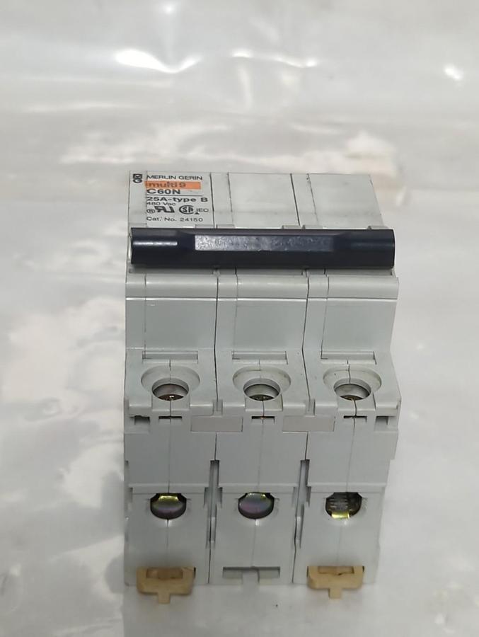 Used MERLIN GERIN,24150,CIRCUIT BREAKER C60N TYPE B 25 AMP 3-POLE 480 VAC PRE-OWNED