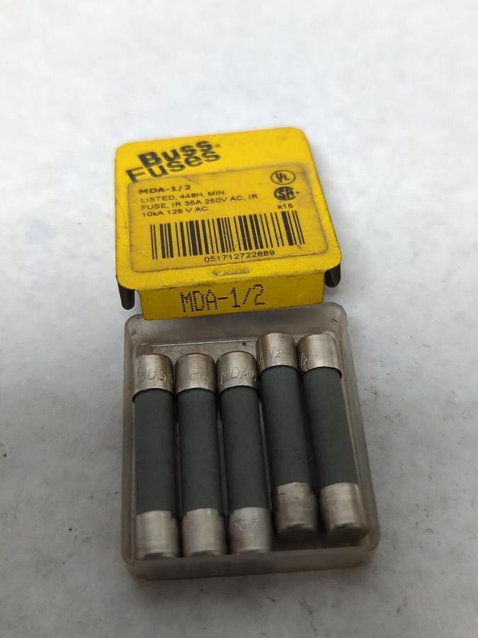 COOPER BUSSMANN,MDA-1/2,CARTRIDGE 1/2 AMP FUSE LOT OF 15 NOS