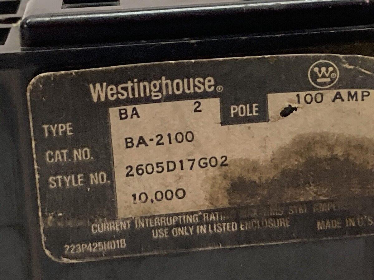 Used Cutler Hammer,BA-2100,Circuit Breaker 100A