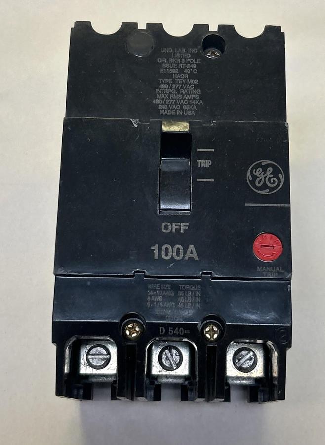 Used GENERAL ELECTRIC,TEYM023100,CIRCUIT BREAKER 100A 480Y/277V 3P