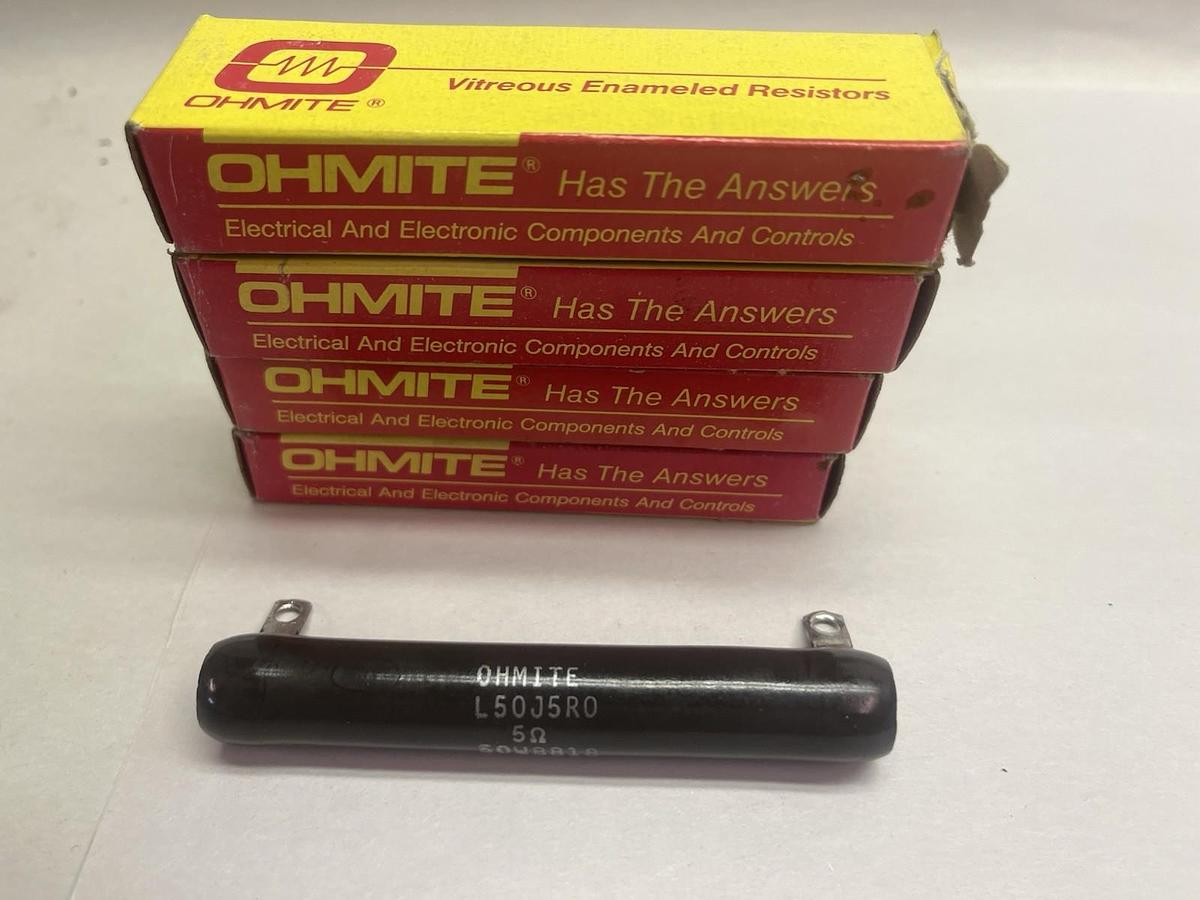 OHMITE,L50J5R0,RESISTOR 50 WATTS 5 OHMS LOT OF 4