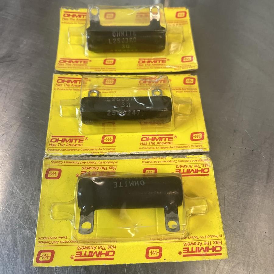 OHMITE,L25J3R0,RESISTOR 25 WATT 3 OHMS LOT OF 3