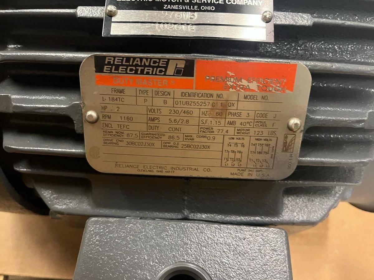 Used RELIANCE,L184TC,EXTRA TOUGH MOTOR 2HP 3PH 1160RPM TEFC