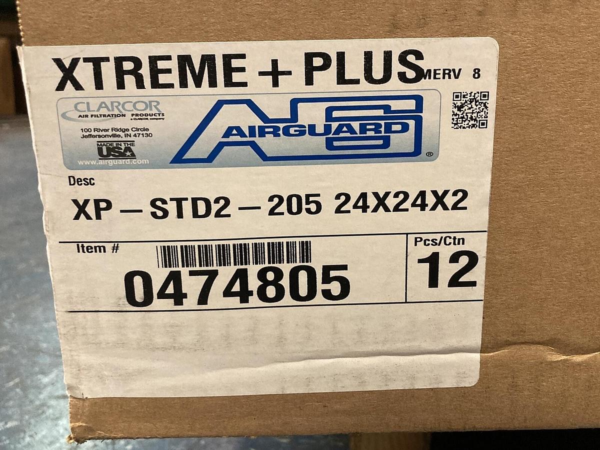 Used Airguard,XP-STD2-205 24x24x2,Xtreme + Plus Pleated Air Filters BOX OF 8