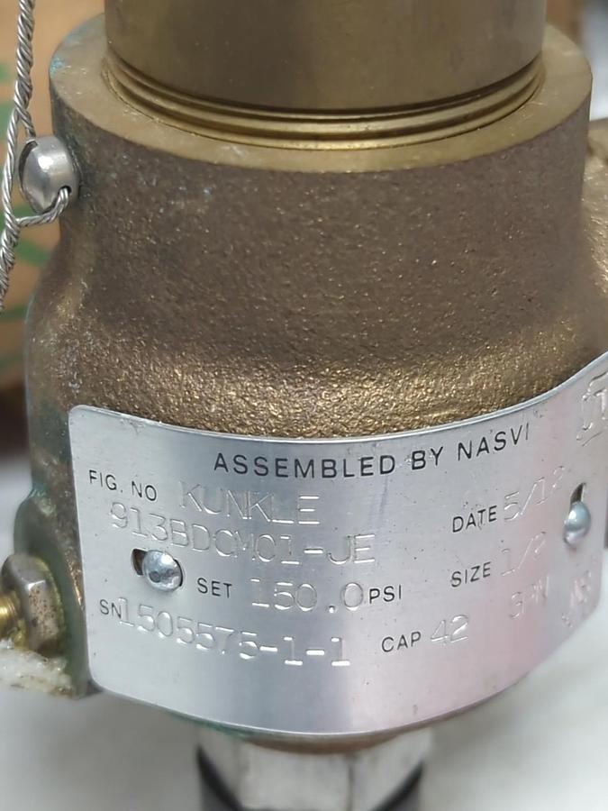 KUNKLE,913BDCM01-JE,RELIEF VALVE 150PSI 42GPM 1/2 INCH NOS