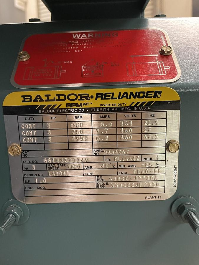 BALDOR RELIANCE,RPM AC,5HP BRAKE MOTOR 1950RPM 460V FLI1844Z