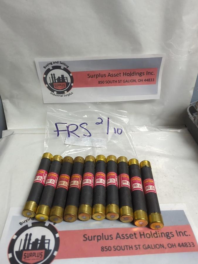 Used COOPER BUSSMANN,FRS-2/10,FUSETRON 2/10 AMP FUSE LOT OF 10 PRE-OWNED