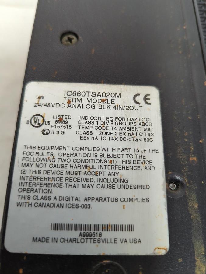 Used GE FANUC,IC660BBA020,GENIUS BLOCK ANALOG IN/OUT MODULE PRE-OWNED