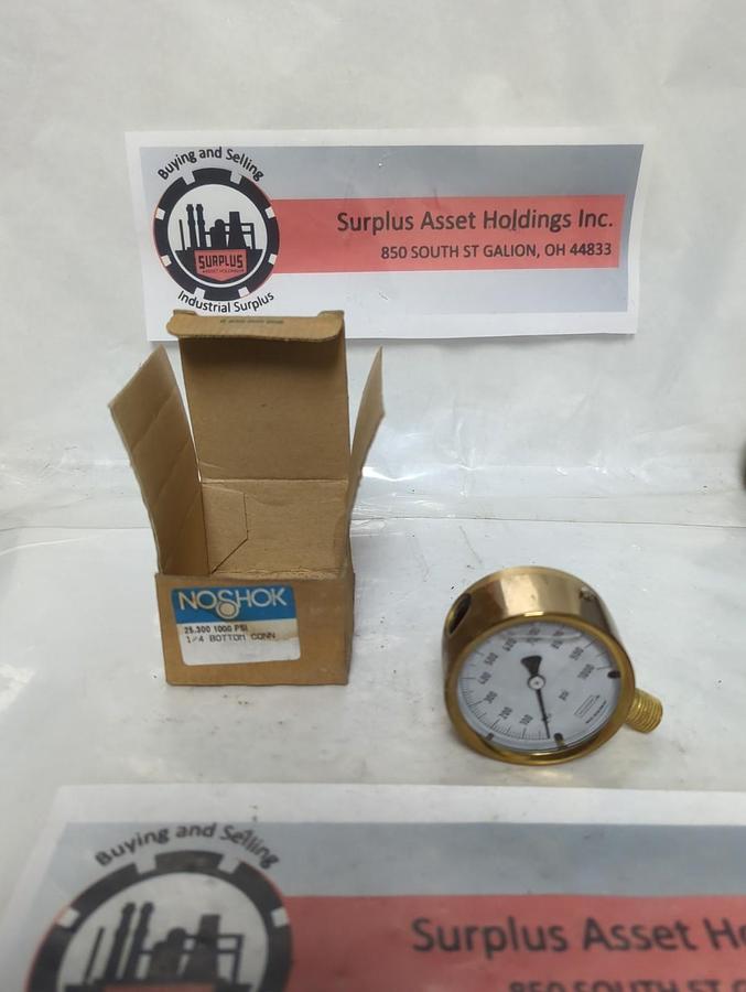 NOSHOK,25.300 1000,PRESSURE GAUGE 1000PSI 1/4 INCH BOTTOM CONNECTION NOS