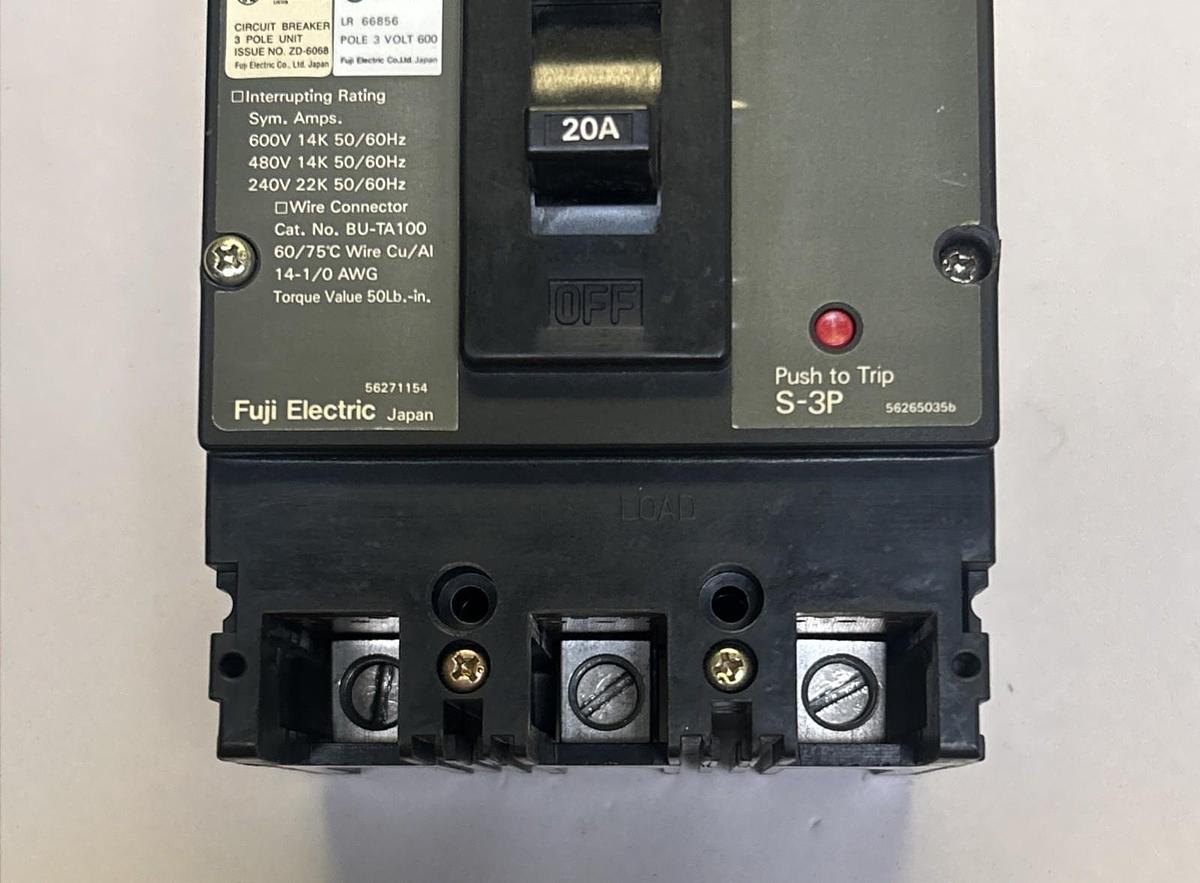 Used FUJI ELECTRIC,BU-ESB3020,CIRCUIT BREAKER 20A 600V 3P
