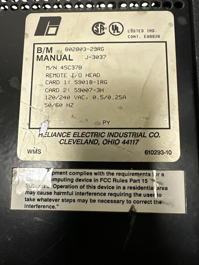 Used Reliance,45C37B,Remote I/O Interface