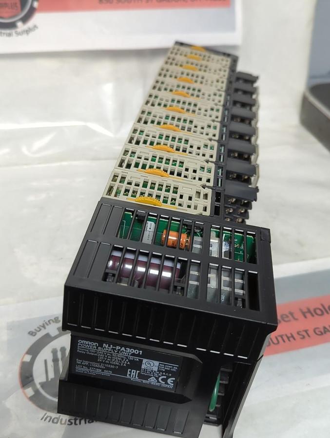 Used OMRON,NJ-PA3001,SUPPLY UNIT WITH (5) ID211 & (3) OD211 MODULES PRE-OWNED