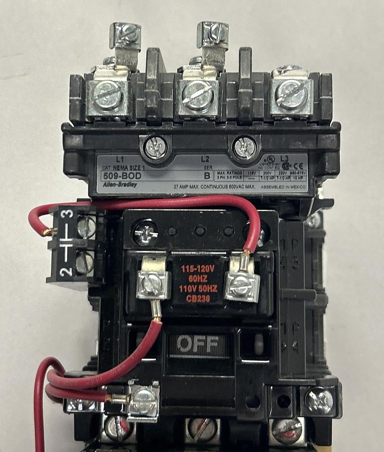 Used ALLEN BRADLEY,509-BOD,SER B NON-REVERSING STARTER SIZE 1 27A 600V