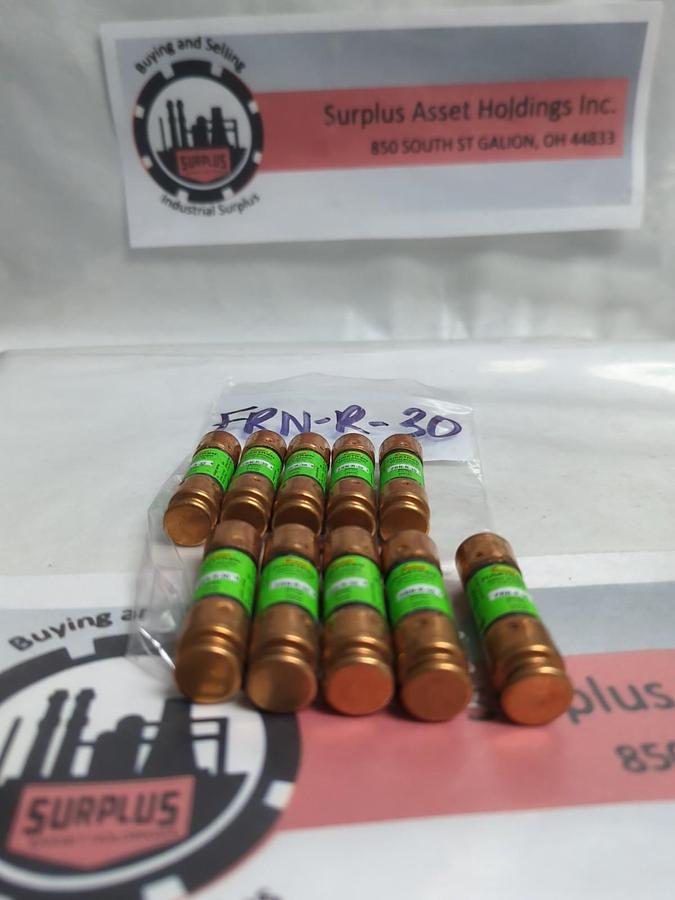 Used COOPER BUSSMANN,FRN-R-30,FUSETRON 30 AMP FUSE LOT OF 10 PRE-OWNED