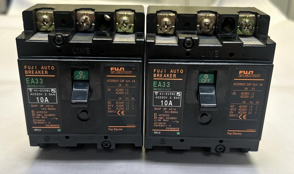 Used FUJI ELECTRIC,BB3AEA-010,CIRCUIT BREAKER 10A 220V 3P LOT OF 2