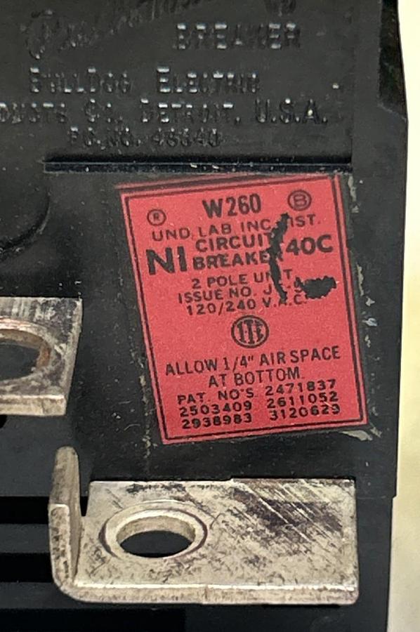 Used BULLDOG ELECTRIC,W260,PUSHMATIC CIRCUIT BREAKER 60A 120/240V 2P LOT OF 6