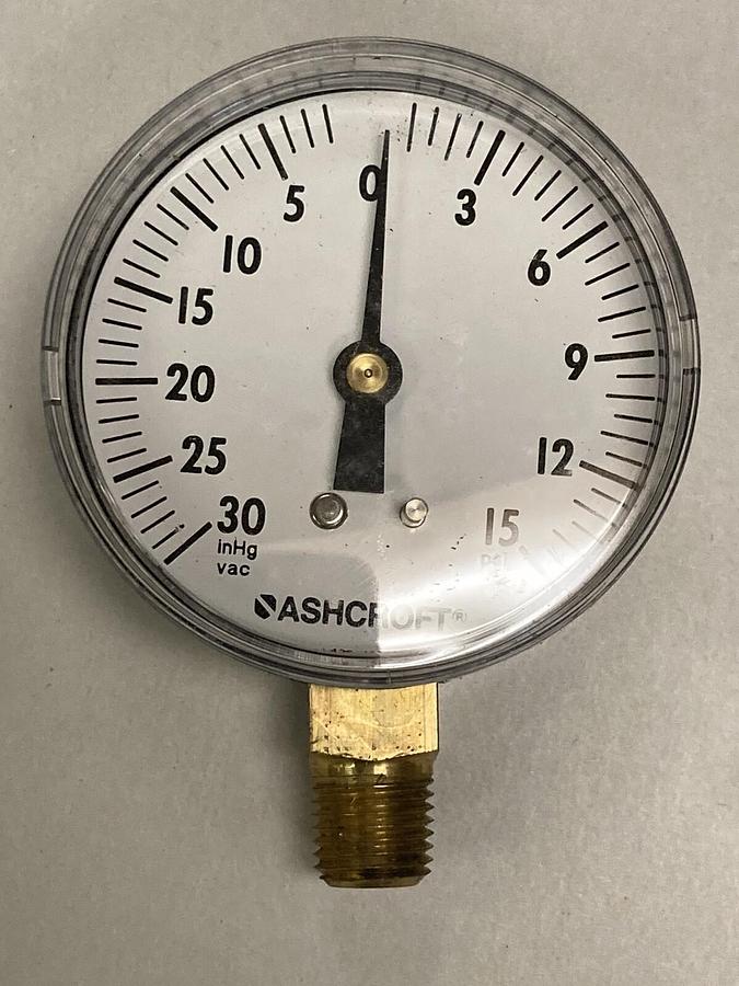 Ashcroft,25W1005H02L,Pressure Gauge 2-1/2 Inch 0-15PSI