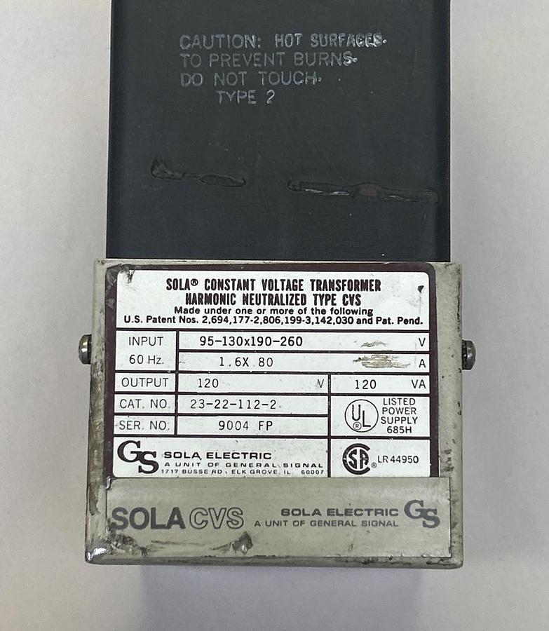 Used SOLA,23-22-112-2,CONSTANT VOLTAGE TRANSFORMER