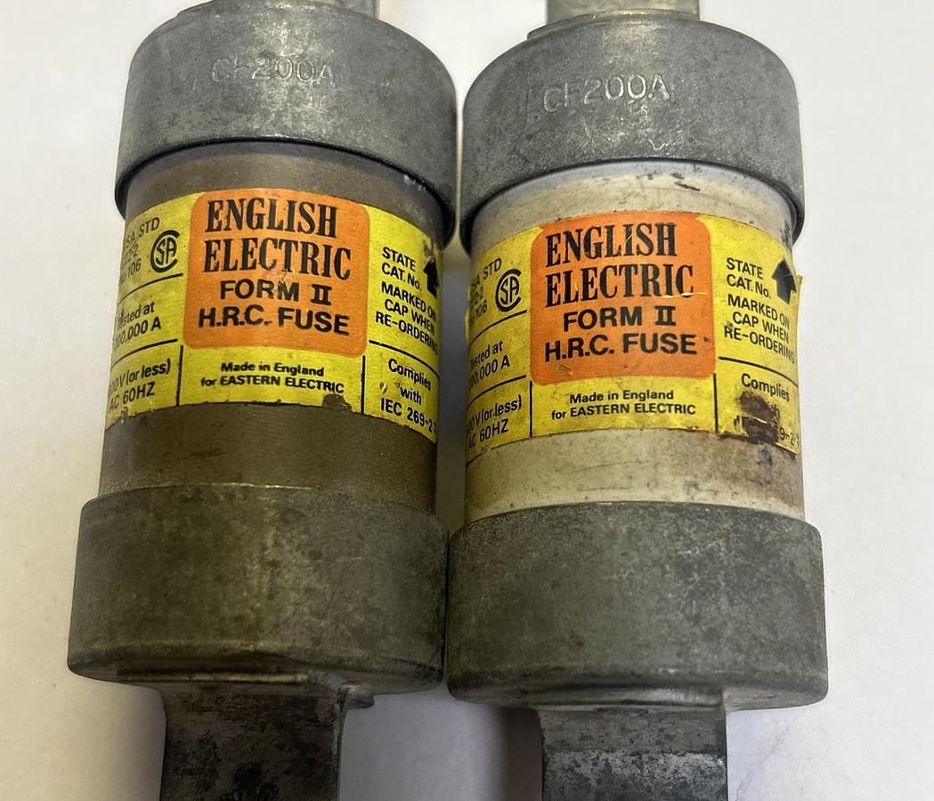 Used ENGLISH ELECTRIC,CF200A,FUSE 200A 600V LOT OF 2