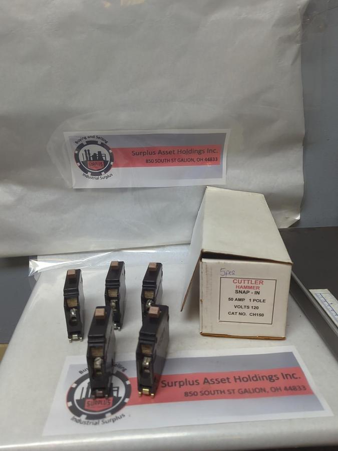 Used CUTLER-HAMMER,CH150,CIRCUIT BREAKER 50 AMP1-POLE LOT OF 5 PRE-OWNED