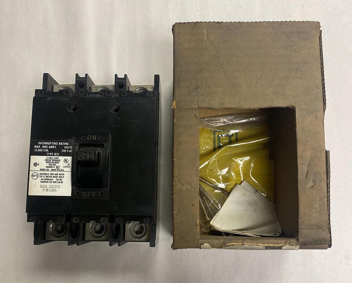 Square D,NE-3020 Q2L3225F01B6,Circuit Breaker 225A 240V 3 Pole NOS