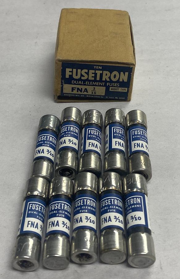 Used Bussmann,FNA-3/10,Fusetron Fuse Box Of 10 NOS