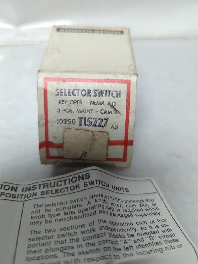 CUTLER-HAMMER,T15227,SELECTOR SWITCH KEY OPER 3-POS CAM 2 NOS