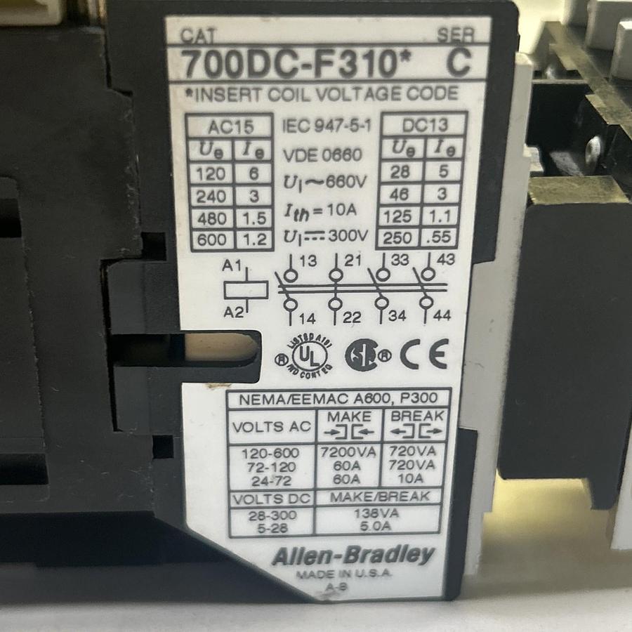 Used ALLEN BRADLEY,700DC-F310*,CONTACTOR