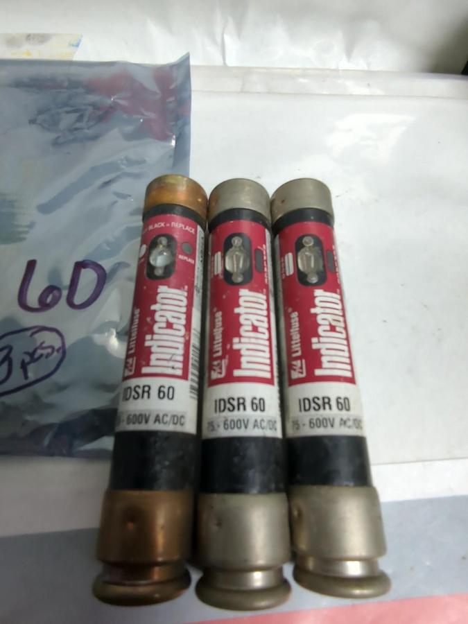 Used LITTELFUSE,IDSR60,INDICATOR 60 AMP FUSE LOT OF 3 PRE-OWNED