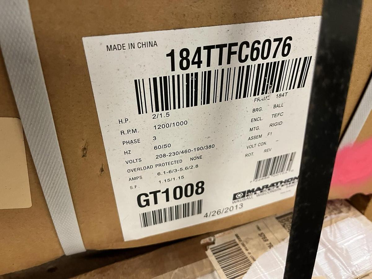 MARATHON,184TTFC6076,GLOBETROTTER MOTOR 2HP 1200RPM 3PH 184T GT1008