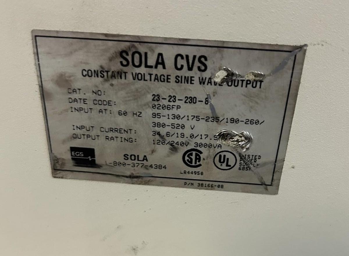 Used SOLA,23-23-230-8,CONSTANT VOLTAGE SINE WAVE TRANSFORMER 3000 VA