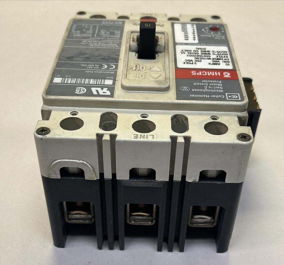 Used CUTLER-HAMMER,HMCPS015E0C,CIRCUIT BREAKER 15A 600V 3P