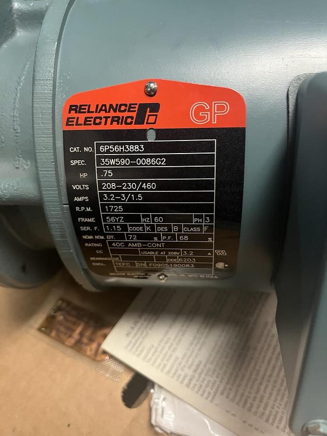 RELIANCE,6P56H3883,MOTOR 3/4HP 1725RPM 3PH 56YZ