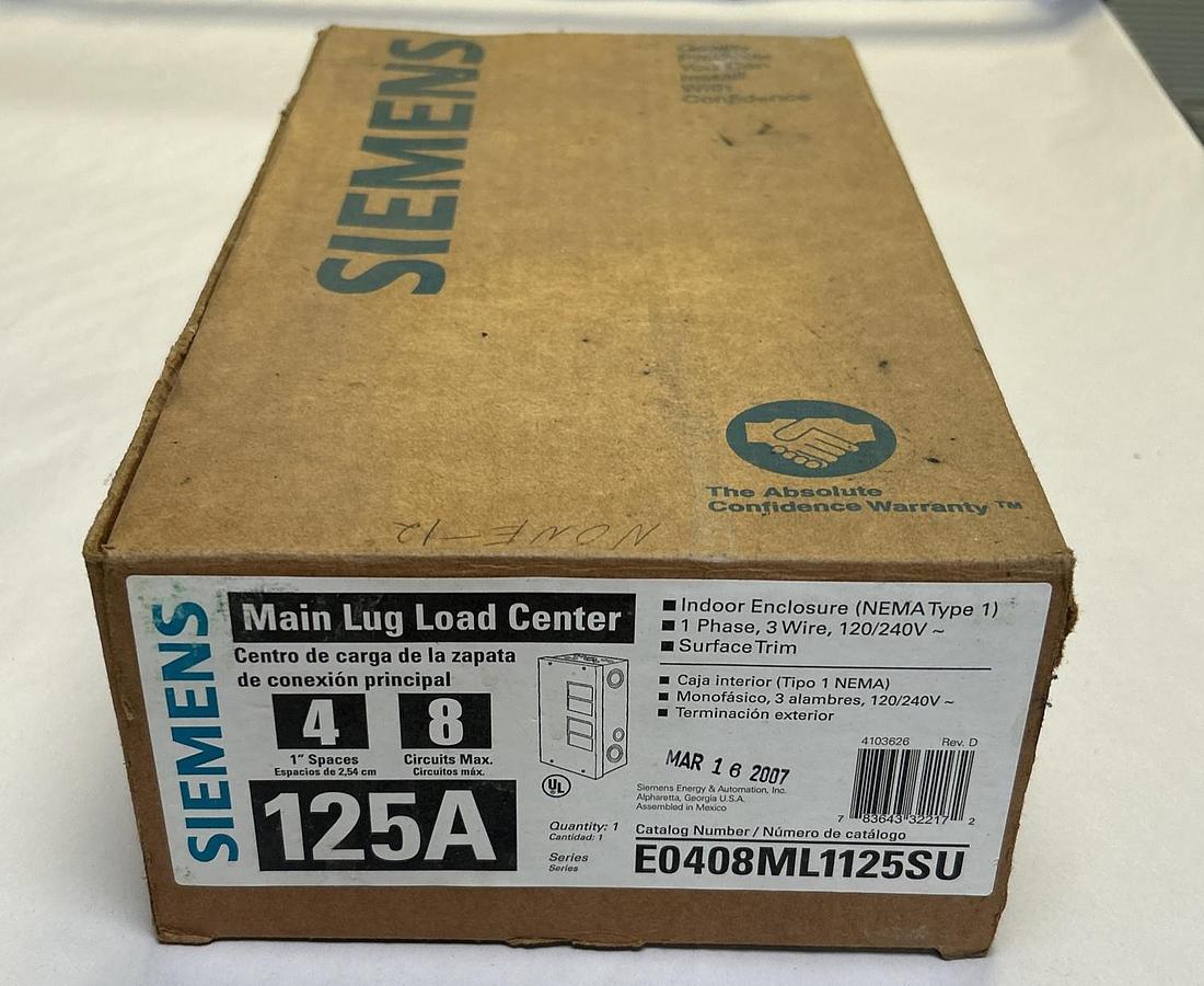 Used SIEMENS,E0408ML1125SU,MAIN LUG LOAD CENTER NEW