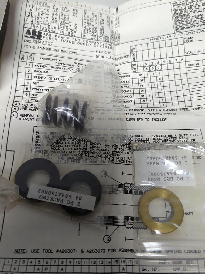 ABB,584A750G04,RADIATOR VALVE PACKING KIT NOS