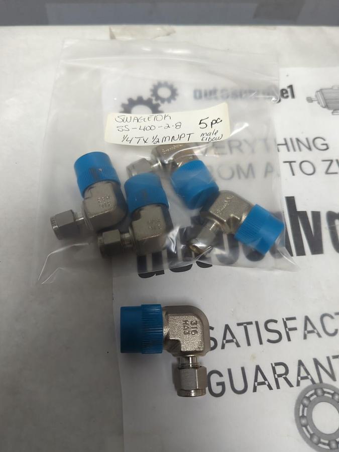 SWAGELOK,SS-400-2-8,MALE ELBOW 1/4TX1/2MNPT LOT OF 5 NOS