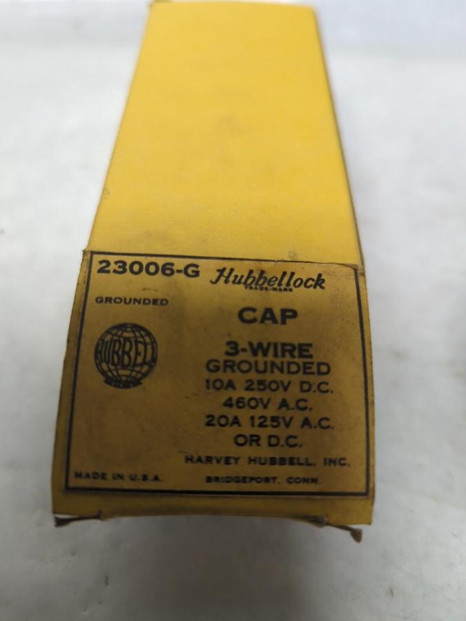 HUBBELL,23006-G,HUBBELLOCK CAP GROUNDED 3-WIRE 10A 250VDC 460VAC 20A 125V AC/DC