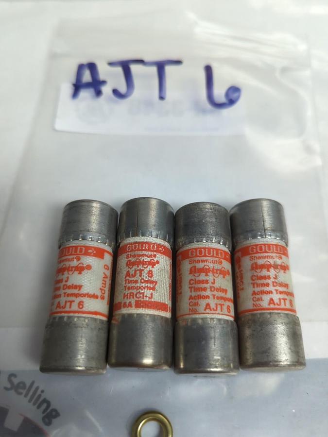 Used GOULD SHAWMUT,AJT-6,AMP-TRAP 6 AMP FUSE LOT OF 4 PRE-OWNED