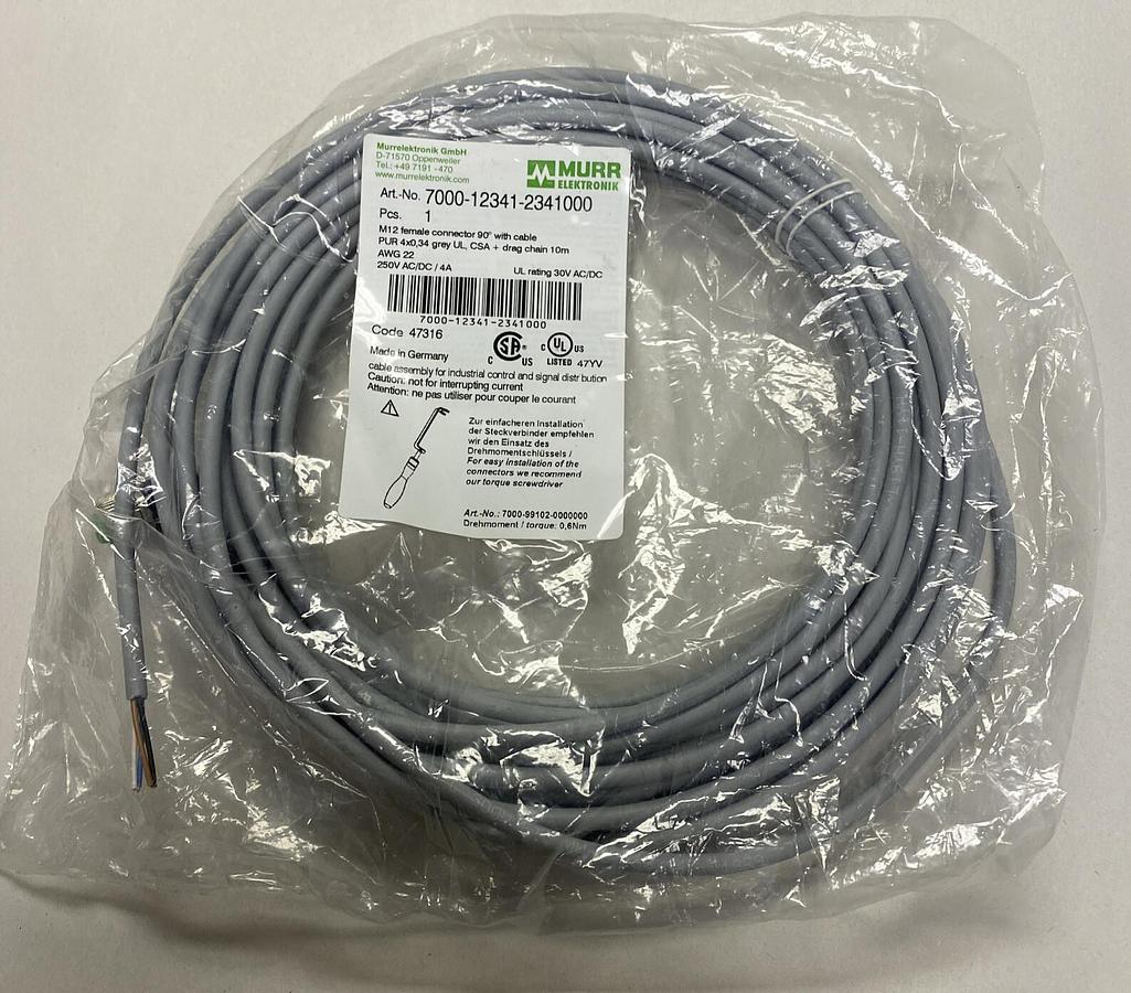 Used MURR ELEKTRONIK,7000-12341-2341000 M12, FEMALE 90° WITH CABLE NEW