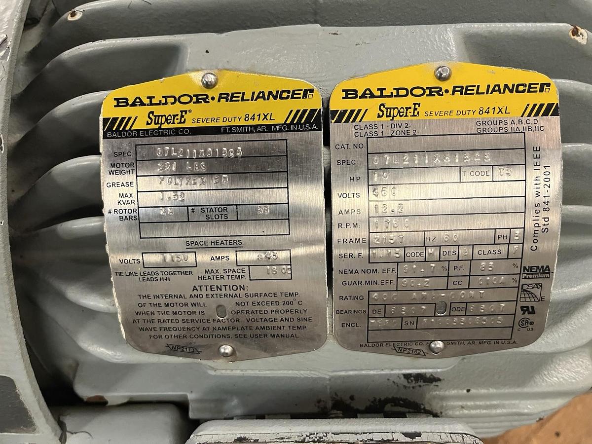 Used BALDOR,07L211X813C3, 841 SEVERE DUTY SUPER E MOTOR 10HP 1780RPM 3PH 460V 215T