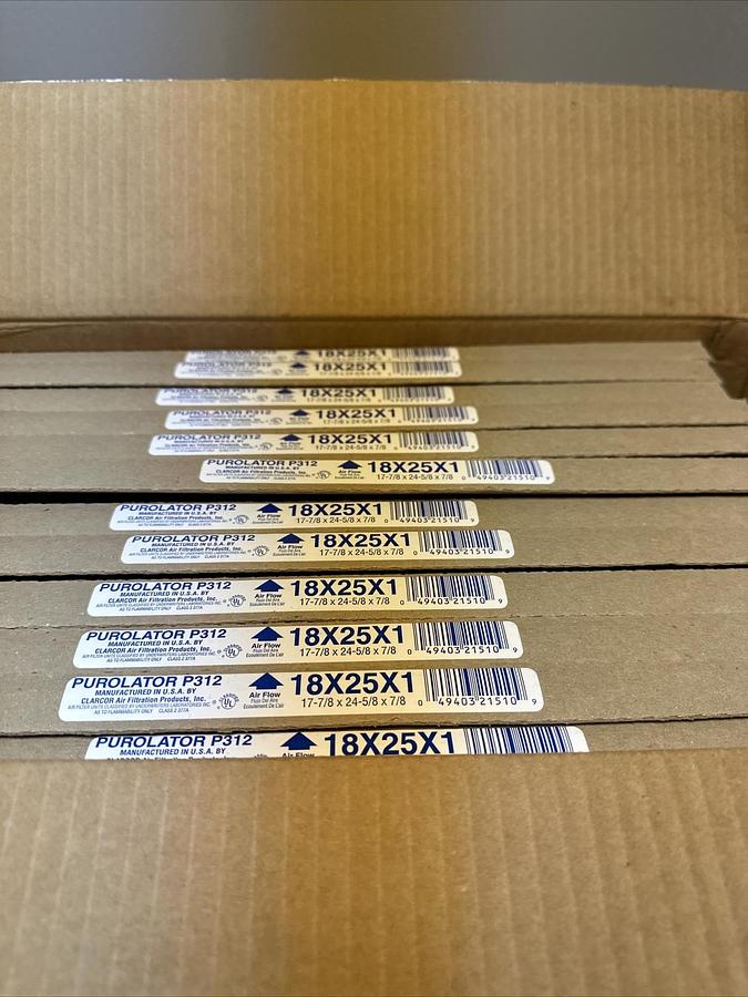 Purolator,P312-STD1 18X25X1,Air Filter box of 12