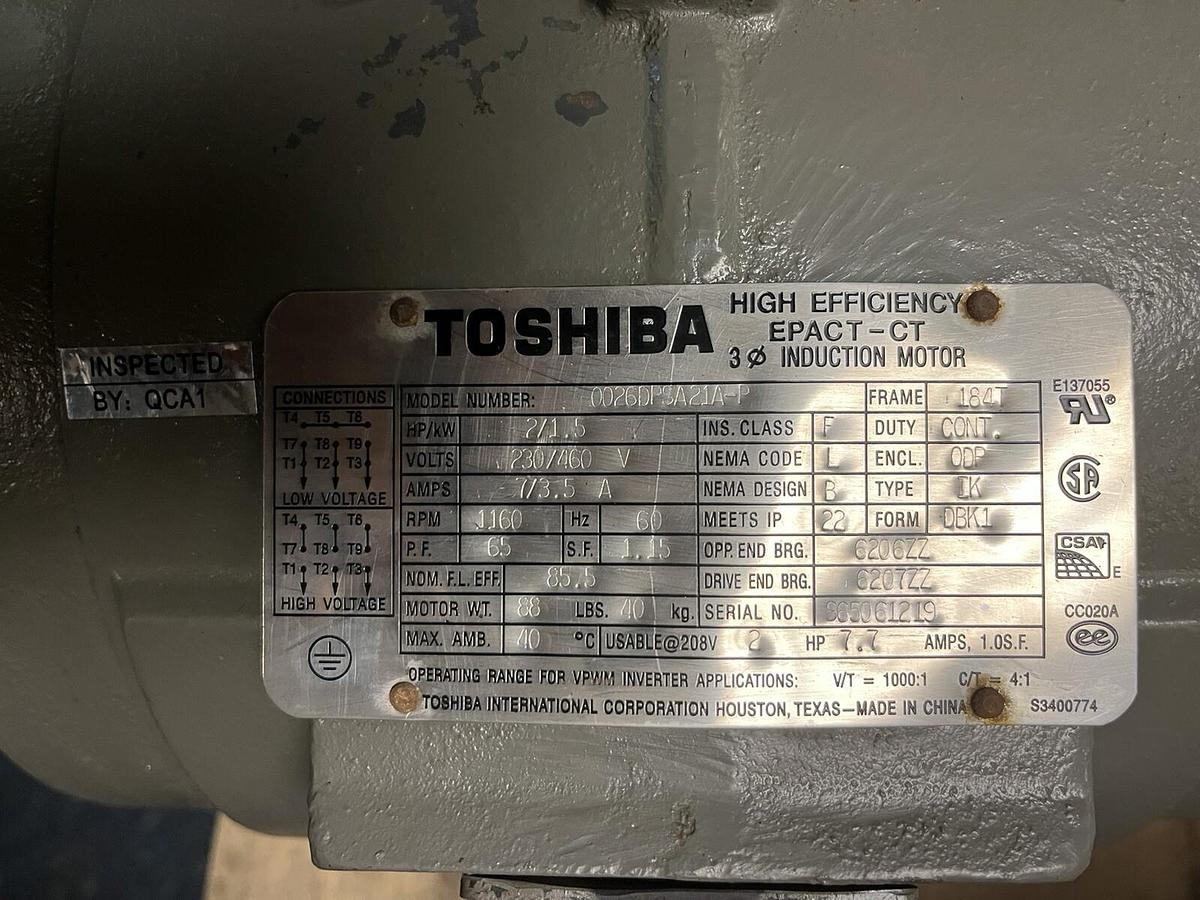TOSHIBA,0026DPSA21A-P,E-PACT INDUCTION MOTOR 2HP 3PH 184T