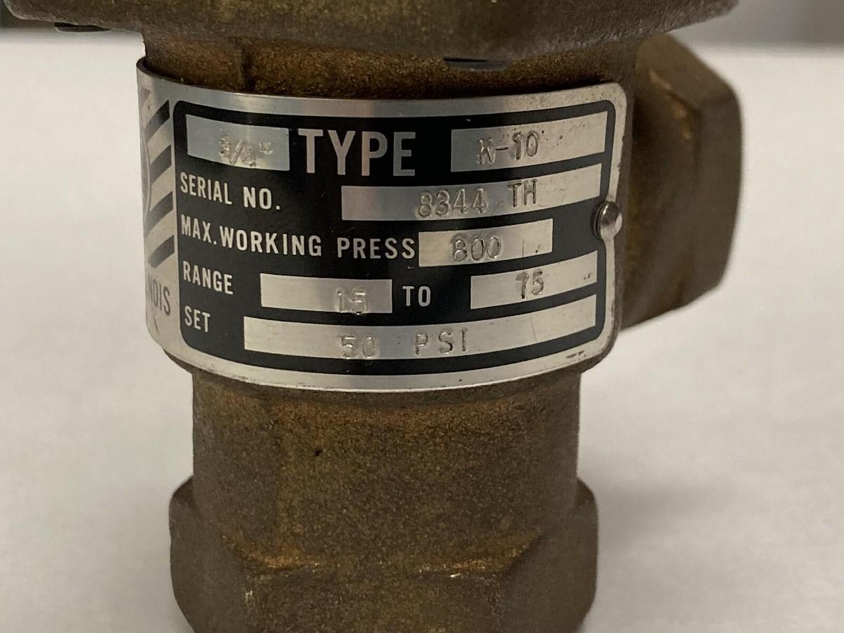 Used Cash Acme,Type K10,Relief Valve Range 15/75 Set 50 PSI 3/4 INCH