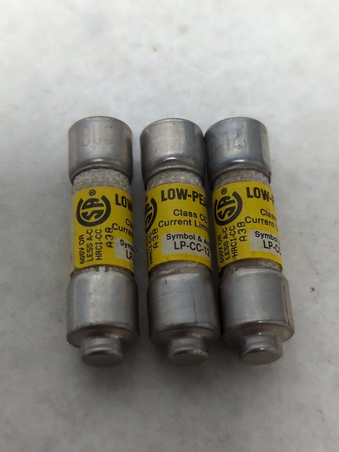 COOPER BUSSMANN,LP-CC-12,LOW-PEAK 12 AMP FUSE LOT OF 3 NOS