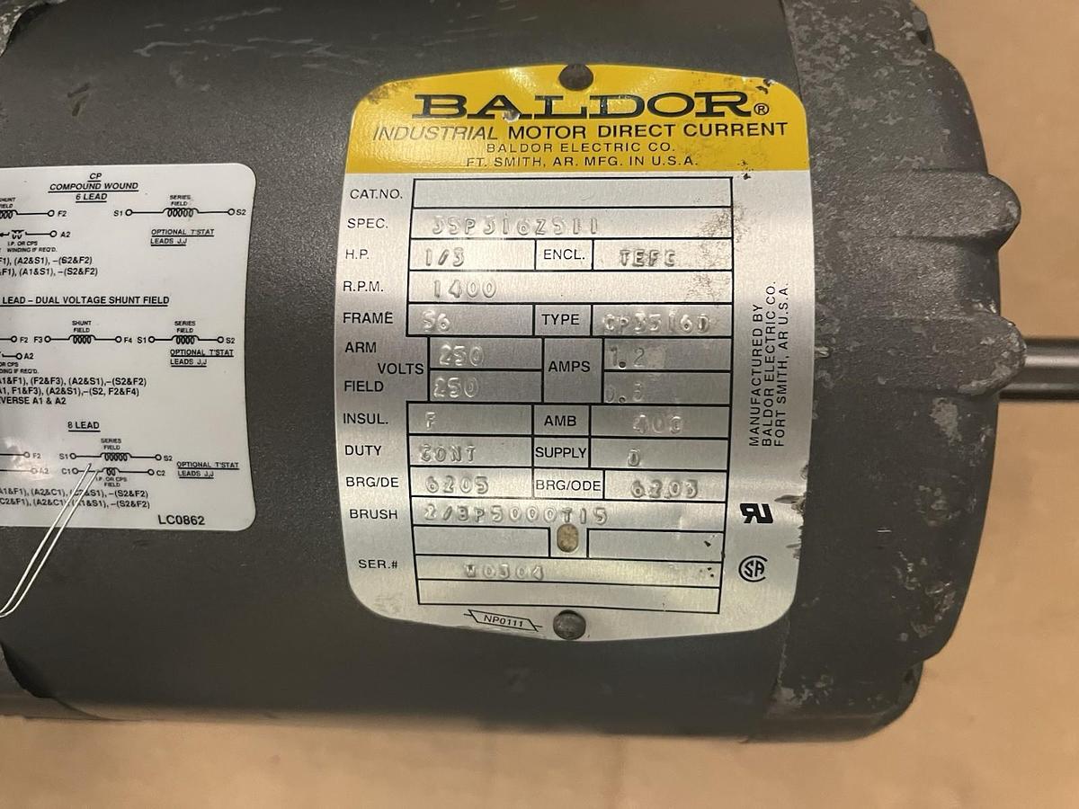 Used BALDOR,35P316Z511,DC MOTOR 1/3HP CP3516D 1400RPM 250VDC FR 56