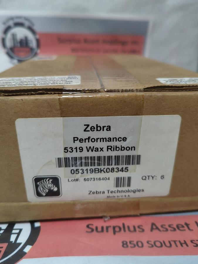 Used ZEBRA,5319,BLACK WAX RIBBON PACK OF 6 ROLLS 83MMX50M/3.27"X1476' EACH NOS