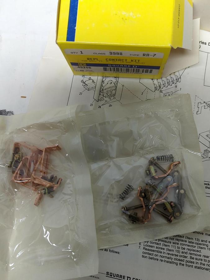 Used SQUARE D,49206,CLASS 9998 TYPE RA-7 CONTACT KIT NEW